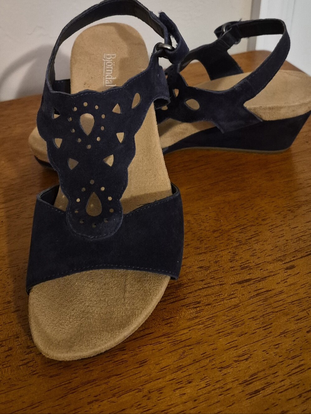 Bjorndal Navy Suede Cutout Wedge Sandals